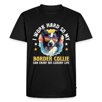 Border Collie Dog I work hard so my Border Collie - Men's Premium Organic T-Shirt - black - Front - Nico (187cm)