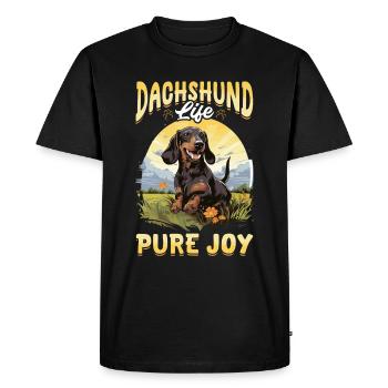 Teckel, blaireau, saucisse, saucisse, vie de chien, pure joie - T-shirt Premium bio Homme - noir - Devant - Nico (187cm)