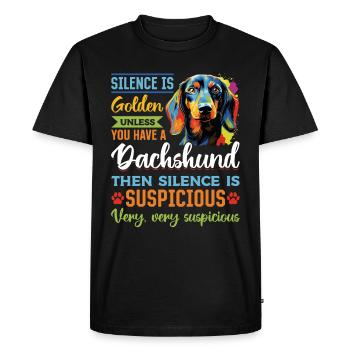 Saucisse saucisse teckel chien Silence is Golden - T-shirt Premium bio Homme - noir - Devant - Nico (187cm)