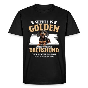 Saucisse saucisse teckel chien Silence is Golden - T-shirt Premium bio Homme - noir - Devant - Nico (187cm)