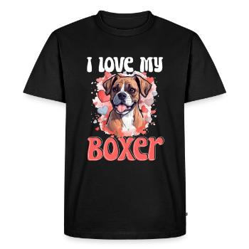 Boxer chien race animal de compagnie - J’aime mon boxer - T-shirt Premium bio Homme - noir - Devant - Nico (187cm)