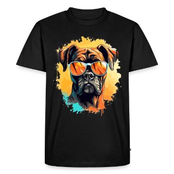 Boxer chien de race animal de compagnie avec lunettes de soleil - T-shirt Premium bio Homme - noir - Devant - Nico (187cm)
