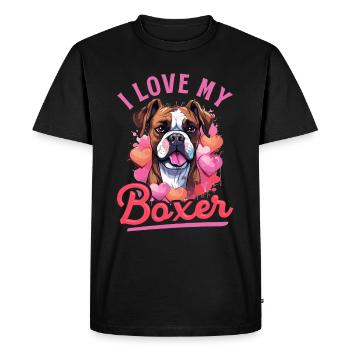 Boxer chien race animal de compagnie - J’aime mon boxer - T-shirt Premium bio Homme - noir - Devant - Nico (187cm)
