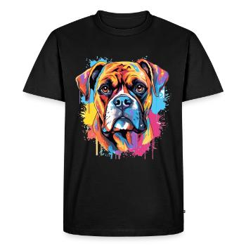 Boxer chien race animal de compagnie - Pop Art coloré - T-shirt Premium bio Homme - noir - Devant - Nico (187cm)