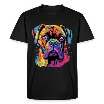 Boxer chien race animal de compagnie - Pop Art coloré - T-shirt Premium bio Homme - noir - Devant - Nico (187cm)