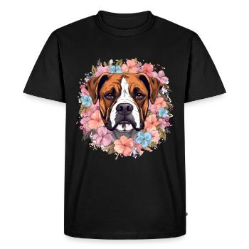 Boxer chien race animal de compagnie - graphique mignon avec des fleurs - T-shirt Premium bio Homme - noir - Devant - Nico (187cm)