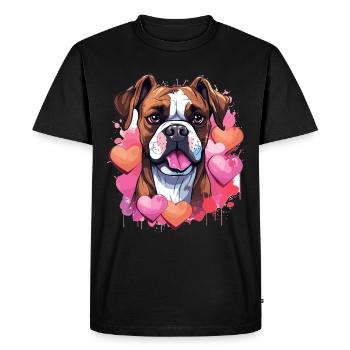 Boxer Dog Breed Pet - Cute Graphic with hearts - Men's Premium Organic T-Shirt - black - Front - Nico (187cm)
