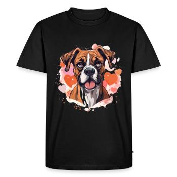 Boxer Dog Breed Pet - Cute Graphic with hearts - Men's Premium Organic T-Shirt - black - Front - Nico (187cm)