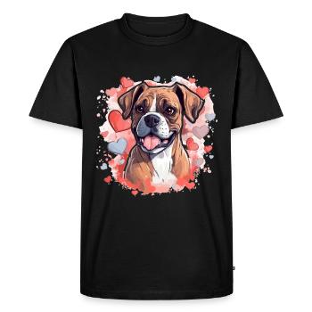 Boxer Dog Breed Pet - Cute Graphic with hearts - Men's Premium Organic T-Shirt - black - Front - Nico (187cm)