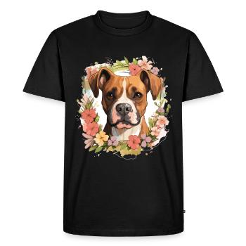 Boxer chien race animal de compagnie - graphique mignon avec des fleurs - T-shirt Premium bio Homme - noir - Devant - Nico (187cm)