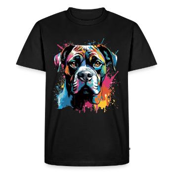 Boxer chien race animal de compagnie - Pop Art coloré - T-shirt Premium bio Homme - noir - Devant - Nico (187cm)