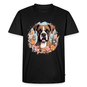 Boxer chien race animal de compagnie - graphique mignon avec des fleurs - T-shirt Premium bio Homme - noir - Devant - Nico (187cm)