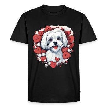 Maltese Dog Breed Pet Cute Graphic with Hearts - Men's Premium Organic T-Shirt - black - Front - Nico (187cm)