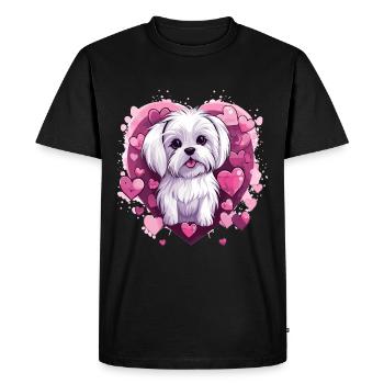Maltese Dog Breed Pet Cute Graphic with Hearts - Men's Premium Organic T-Shirt - black - Front - Nico (187cm)