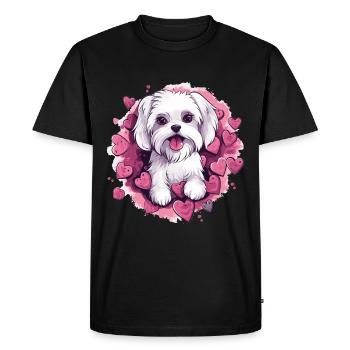 Maltese Dog Breed Pet Cute Graphic with Hearts - Men's Premium Organic T-Shirt - black - Front - Nico (187cm)