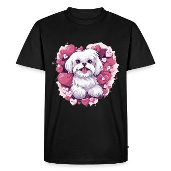 Maltese Dog Breed Pet Cute Graphic with Hearts - Men's Premium Organic T-Shirt - black - Front - Nico (187cm)