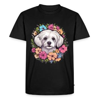 Chien maltais de race animal mignon graphique avec des fleurs - T-shirt Premium bio Homme - noir - Devant - Nico (187cm)