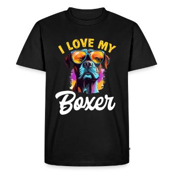 Boxer chien race animal de compagnie - J’aime mon boxer - T-shirt Premium bio Homme - noir - Devant - Nico (187cm)