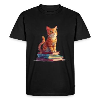 Cats and Books Reading Bookworm Funny & Cut - Men's Premium Organic T-Shirt - black - Front - Nico (187cm)