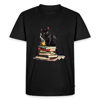 Chats Livres Thé Lecture - Mignon Drôle Graphique - T-shirt Premium bio Homme - noir - Devant - Nico (187cm)