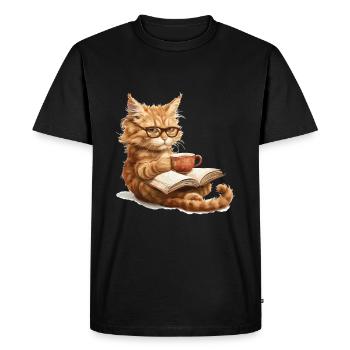 Chats Livres Thé Lecture - Mignon Drôle Graphique - T-shirt Premium bio Homme - noir - Devant - Nico (187cm)