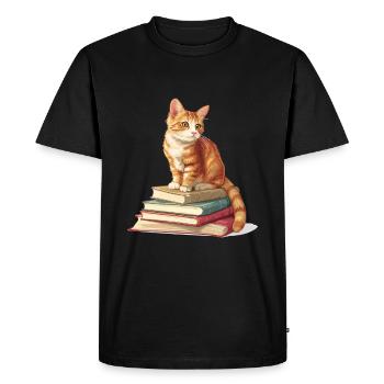 Cats and Books Reading Bookworm Funny & Cute - Men's Premium Organic T-Shirt - black - Front - Nico (187cm)