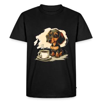 Teckel mignon Doxie avec une tasse de saucisse à café - T-shirt Premium bio Homme - noir - Devant - Nico (187cm)