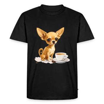 Chihuahua mignon avec une tasse de café Chiwawa - T-shirt Premium bio Homme - noir - Devant - Nico (187cm)