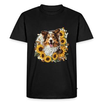 Shetland Chien De Berger Sheltie Chien Tournesol Mignon - T-shirt Premium bio Homme - noir - Devant - Nico (187cm)