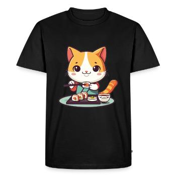 Chats et Sushi Japonais Nourriture Chaton Kawaii Anime - T-shirt Premium bio Homme - noir - Devant - Nico (187cm)
