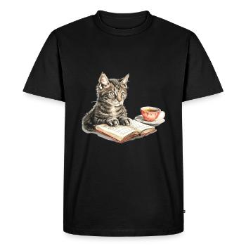 Chats Livres Thé Lecture - Mignon Drôle Graphique - T-shirt Premium bio Homme - noir - Devant - Nico (187cm)