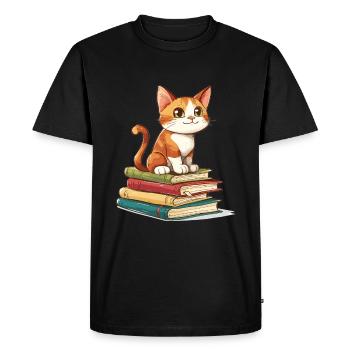 Cats and Books Reading Bookworm Funny & Cute - Men's Premium Organic T-Shirt - black - Front - Nico (187cm)