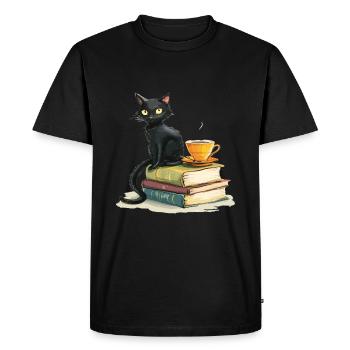 Chats Livres Thé Lecture - Mignon Drôle Graphique - T-shirt Premium bio Homme - noir - Devant - Nico (187cm)
