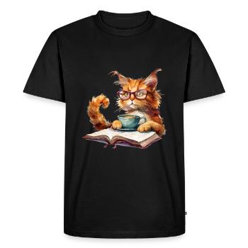 Chats Livres Thé Lecture - Mignon Drôle Graphique - T-shirt Premium bio Homme - noir - Devant - Nico (187cm)