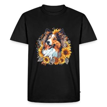 Shetland Chien De Berger Sheltie Chien Tournesol Mignon - T-shirt Premium bio Homme - noir - Devant - Nico (187cm)
