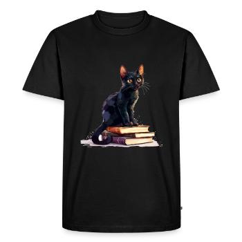 Cats and Books Reading Bookworm Funny & Cute - Men's Premium Organic T-Shirt - black - Front - Nico (187cm)