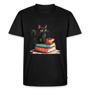 Chats Livres Thé Lecture - Mignon Drôle Graphique - T-shirt Premium bio Homme - noir - Devant - Nico (187cm)