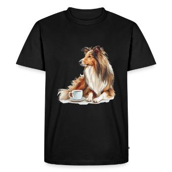 Shetland Berger Sheltie café chien race animal de compagnie - T-shirt Premium bio Homme - noir - Devant - Nico (187cm)