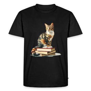 Cats and Books Reading Bookworm Funny & Cute - Men's Premium Organic T-Shirt - black - Front - Nico (187cm)