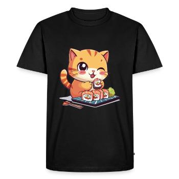 Chats et Sushi Japonais Nourriture Chaton Kawaii Anime - T-shirt Premium bio Homme - noir - Devant - Nico (187cm)