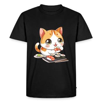 Chats et Sushi Japonais Nourriture Chaton Kawaii Anime - T-shirt Premium bio Homme - noir - Devant - Nico (187cm)