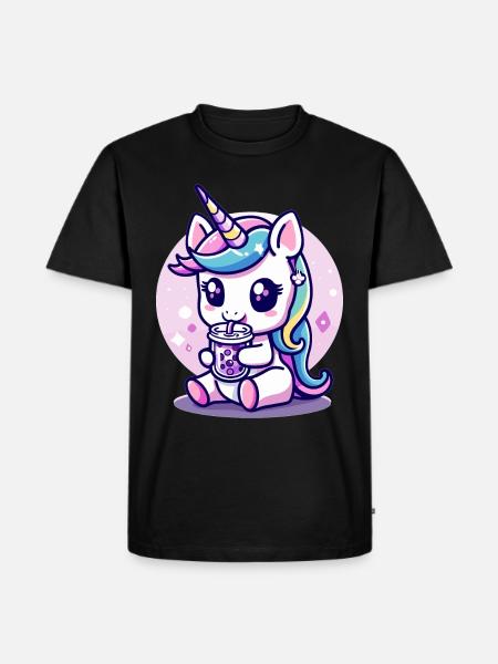 Kawaii Unicorn eating Ramen Noodle Soup Cute - Herre Premium økologisk T-shirt - sort