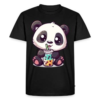 Kawaii Panda Drinking Bubble Tea Boba Cute Graphic - Men's Premium Organic T-Shirt - black - Front - Nico (187cm)