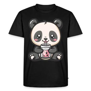 Kawaii Panda Boire Bubble Tea Boba Anime Mignon - T-shirt Premium bio Homme - noir - Devant - Nico (187cm)