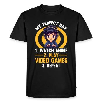 Anime Gaming Boy Manga Gamer Otaku My Perfect Day - Men's Premium Organic T-Shirt - black - Front - Nico (187cm)
