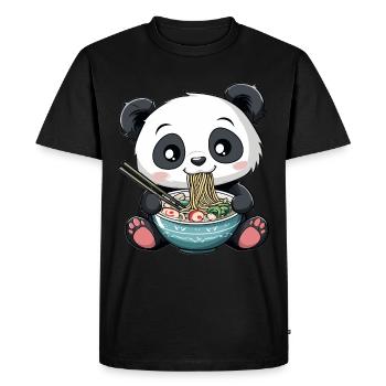 Kawaii Panda mangeant Ramen Soupe de nouilles Anime Mignon - T-shirt Premium bio Homme - noir - Devant - Nico (187cm)