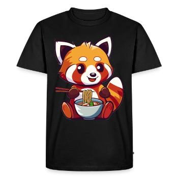 Panda roux kawaii mangeant de la soupe de nouilles Ramen Anime - T-shirt Premium bio Homme - noir - Devant - Nico (187cm)