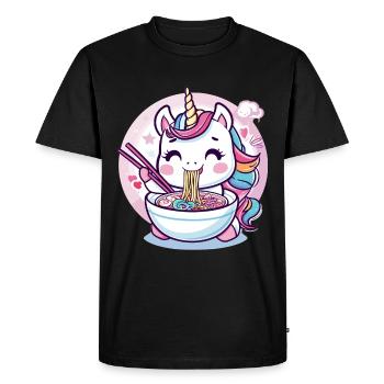 Unicorn eating Ramen Noodle Soup Cute Graphic - Men's Premium Organic T-Shirt - black - Front - Nico (187cm)