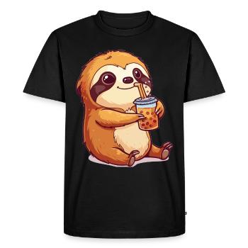Sloth Drinking Bubble Tea Boba Anime Cute Graphic - Men's Premium Organic T-Shirt - black - Front - Nico (187cm)
