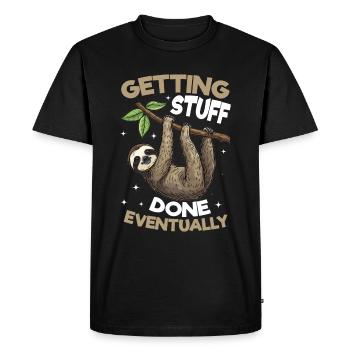 Funny Lazy Sloth Getting stuff done, eventually - Men's Premium Organic T-Shirt - black - Front - Nico (187cm)